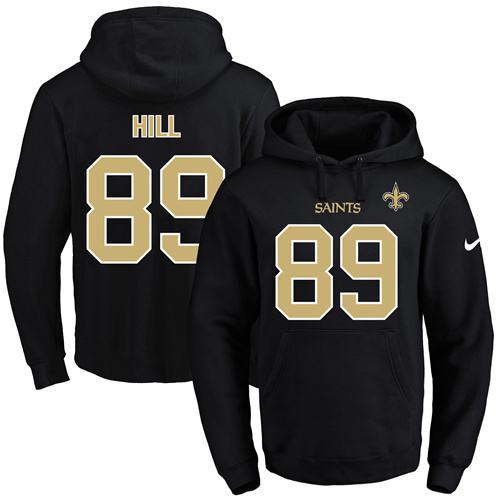 Nike Saints #89 Josh Hill Black Name & Number Pullover NFL Hoodie